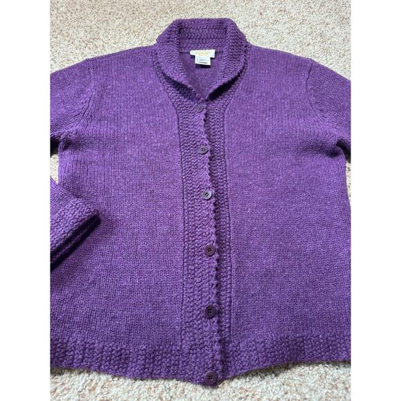 TALBOTS Women's Cardigan Sweater, Size Medium, 100% Wool;  Plum/Purple - Picture 7 of 9